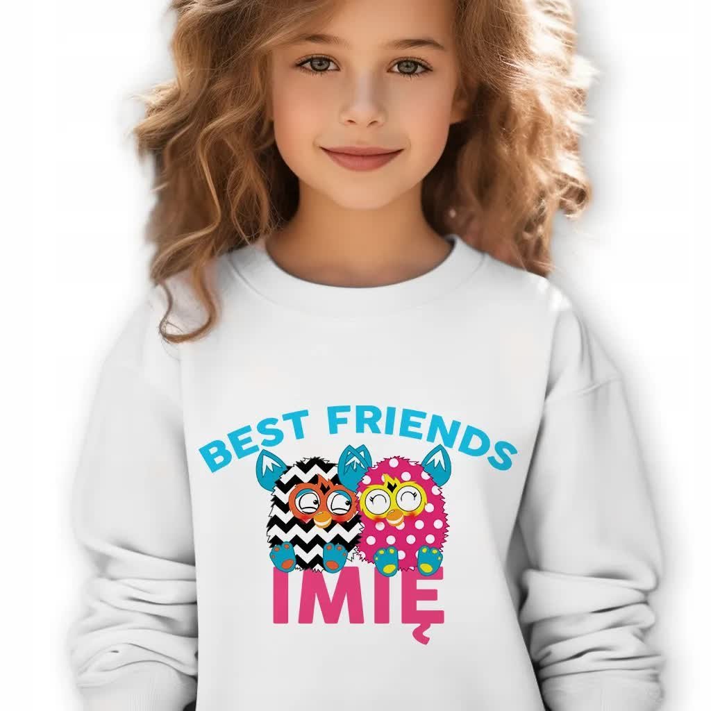 Bluza Dziecięca Biała Furby Best Friends *Twoje Imię* Rozmiar 128 Cm (7-8)