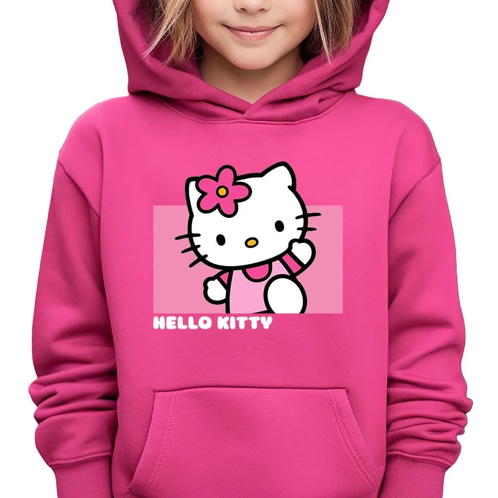 Bluza Dziecięca Malinowa Z Kapturem Dla Fanki Hello Kitty Wzory - 128