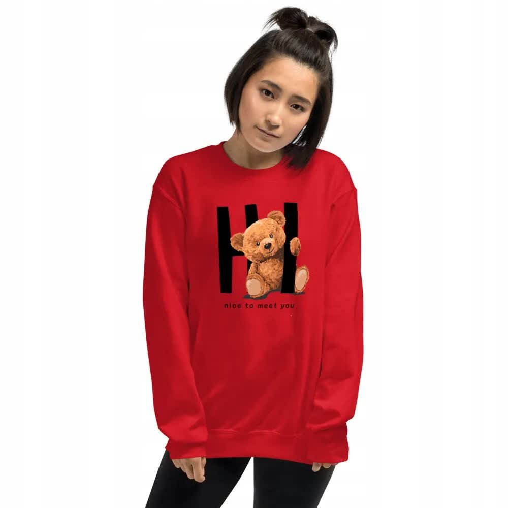 Piękna Dresowa Bluza Damska Red R M Misie Wzory