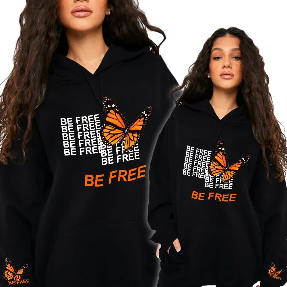 Bluza Czarna Damska Z Kapturem Be Free Motyl - M