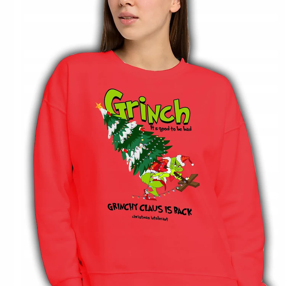 Modna Dresowa Damska Bluza Czerwona Na Święta Grinchy Claus Is Back Wz - S