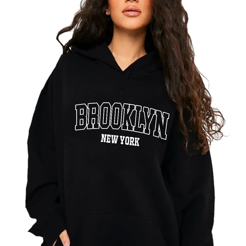Bluza Damska Czarna Z Kapturem Brooklyn New York Usa Wzory - Xl