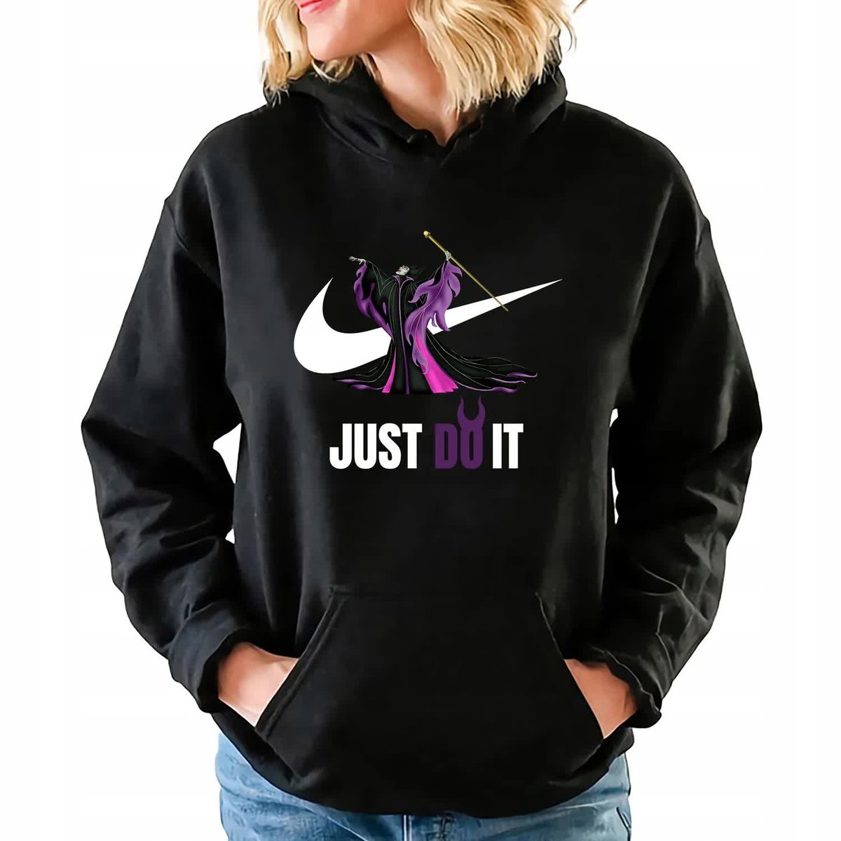 Bluza Damska Czarna Z Kapturem Just Do It Maleficent Sportowe Wzory - Xl