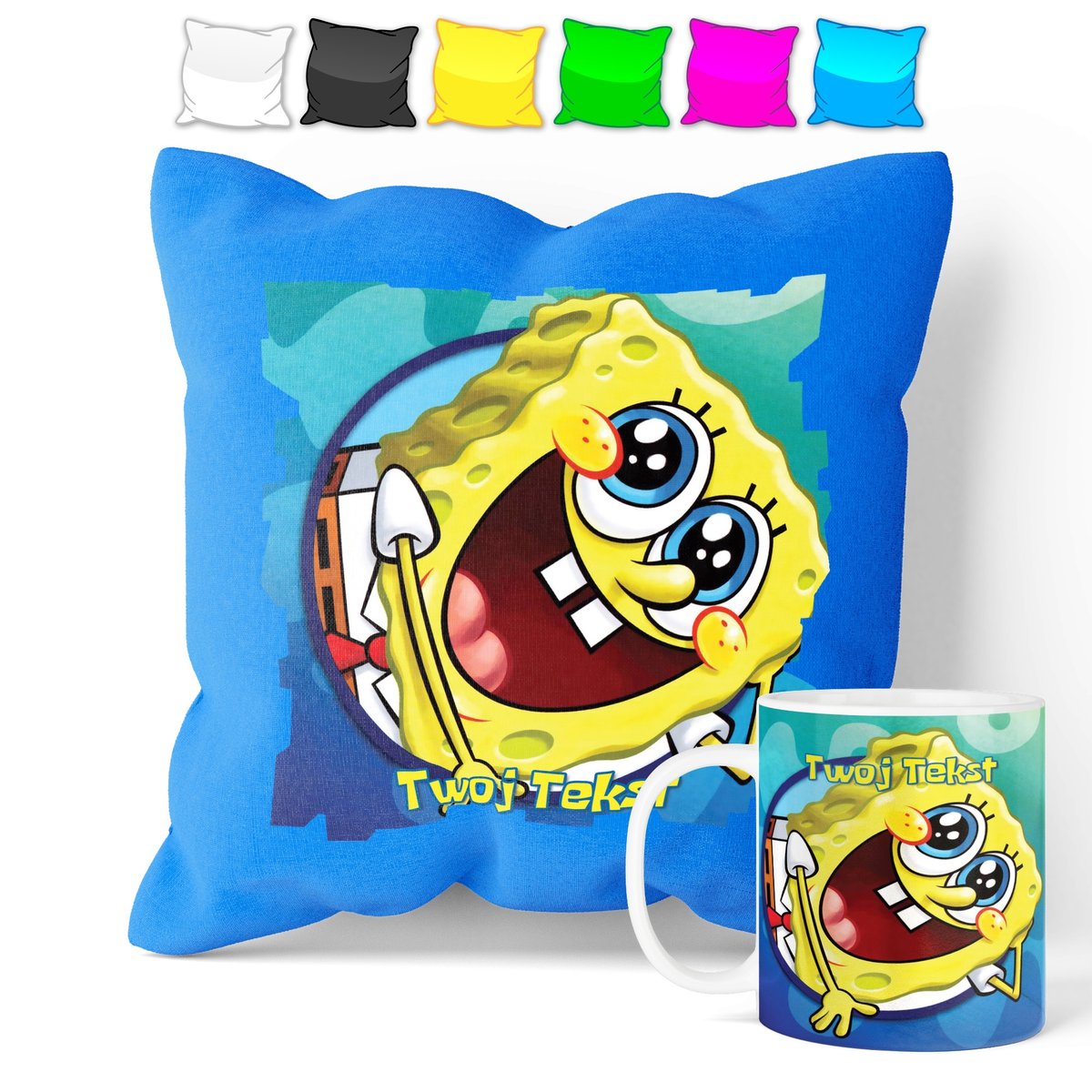 ZESTAW: KUBEK + POSZEWKA - SPONGEBOB - PREZENT WIELE WZORÓW + IMIĘ