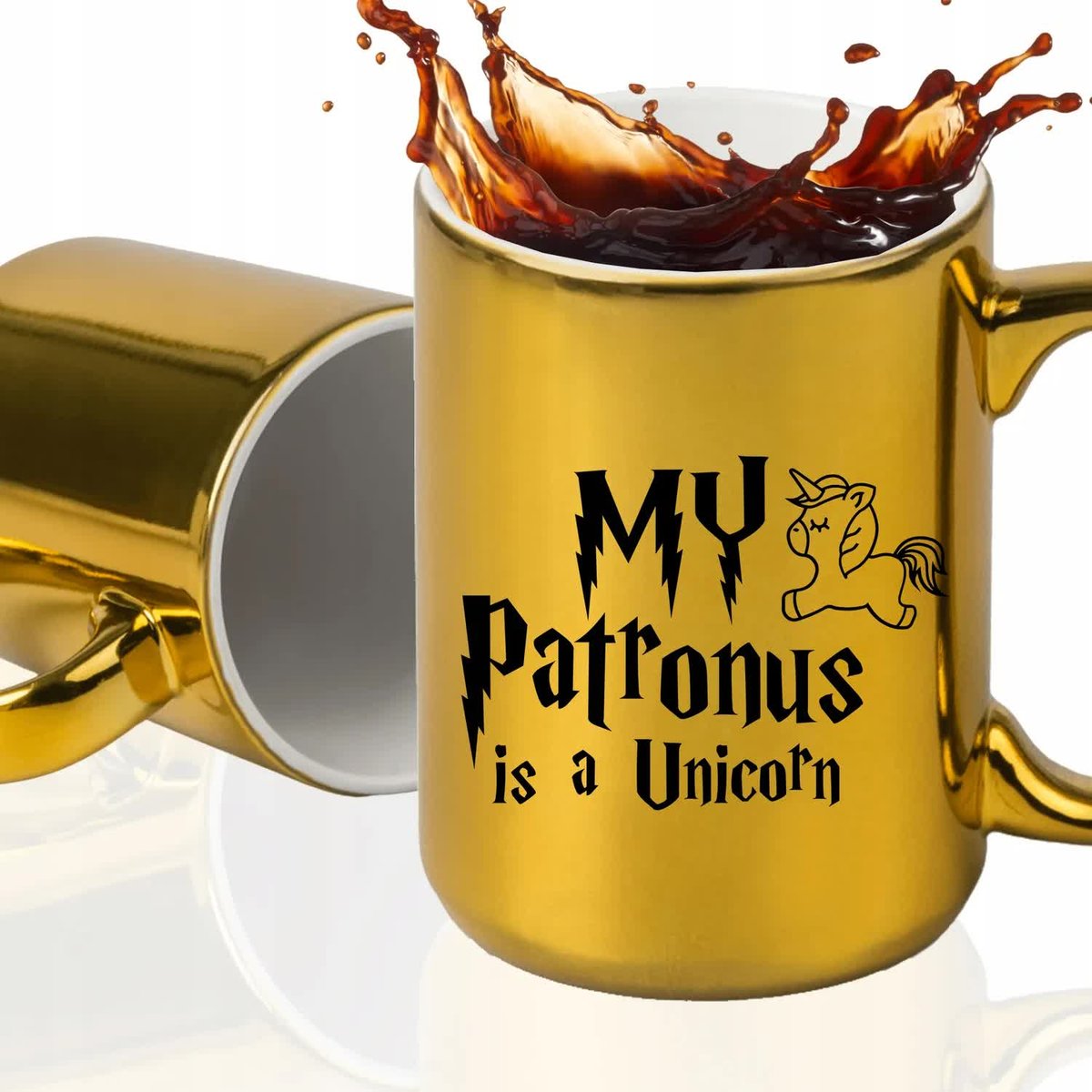 Kubek Duży ZŁOTY Na Prezent Dla Czarodzieja MY PATRONUS IS UNICORN Wzory