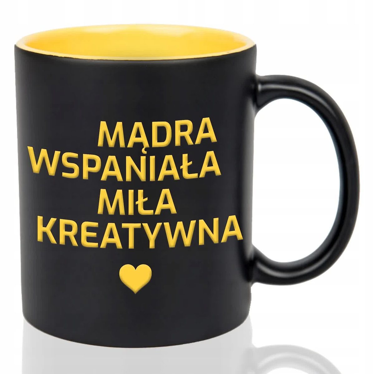 Kubek Czarny Wnętrze Żółte MAMA MĄDRA WSPANIAŁA MIŁA KREATYWNA Wzory