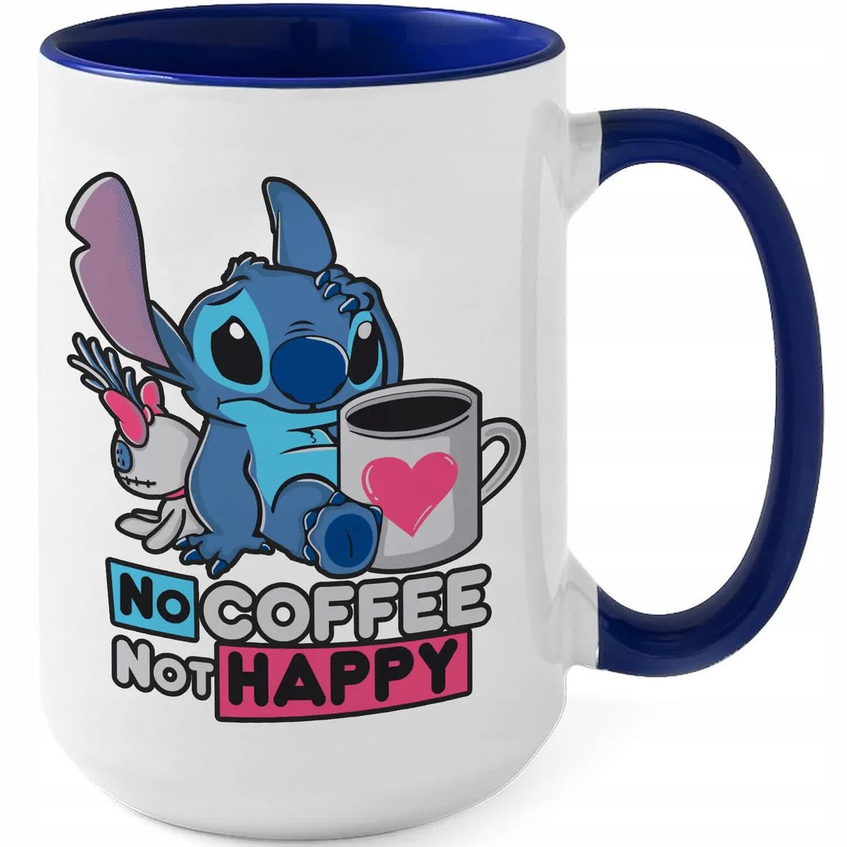 Kubek XXL Granatowy NO COFFE NOT HAPPY LILO I STICH Prezent Dla Fana Wzory