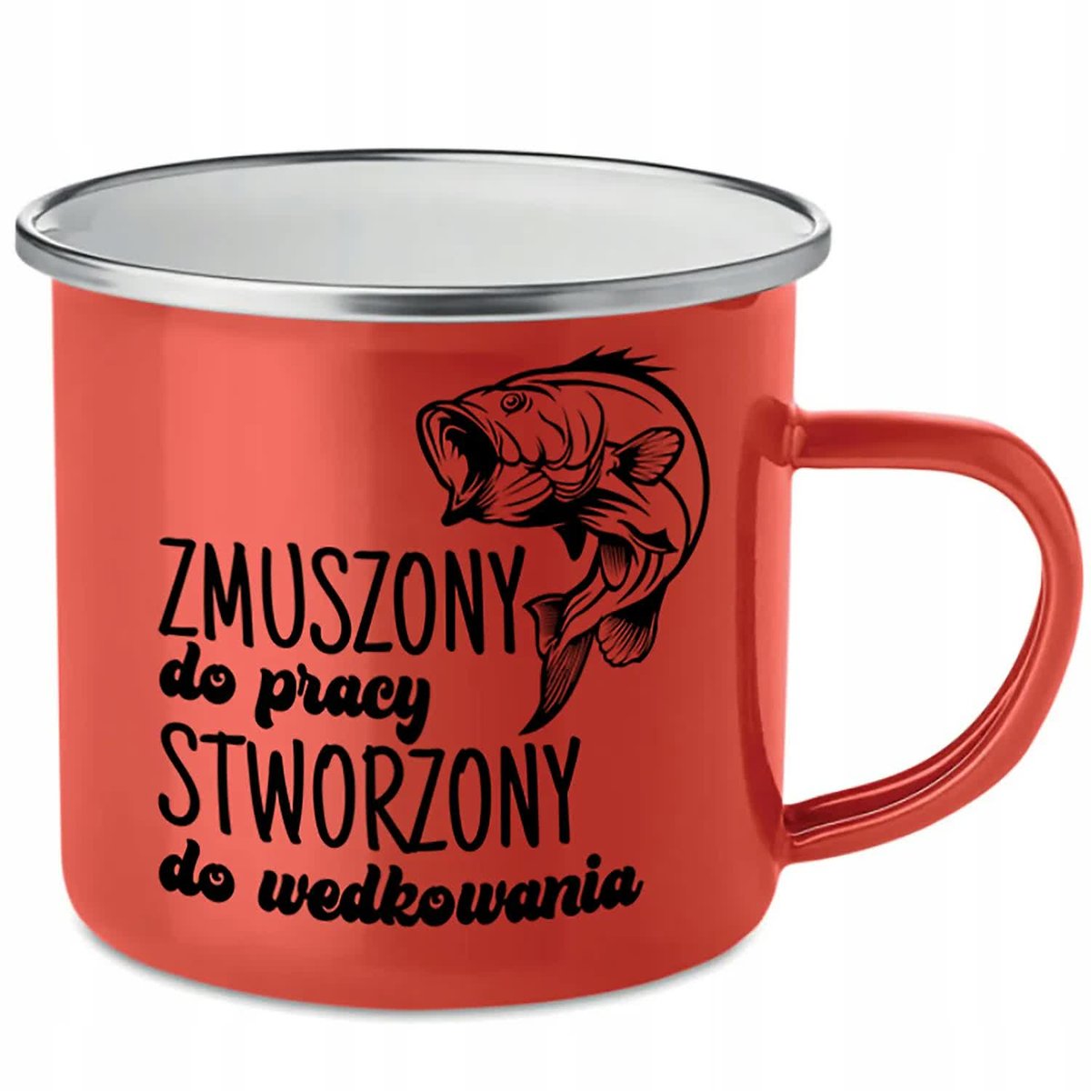 KUBEK STALOWY Emaliowany CZERWONY 250ml Zmuszony do Pracy Wędkowanie Wzory