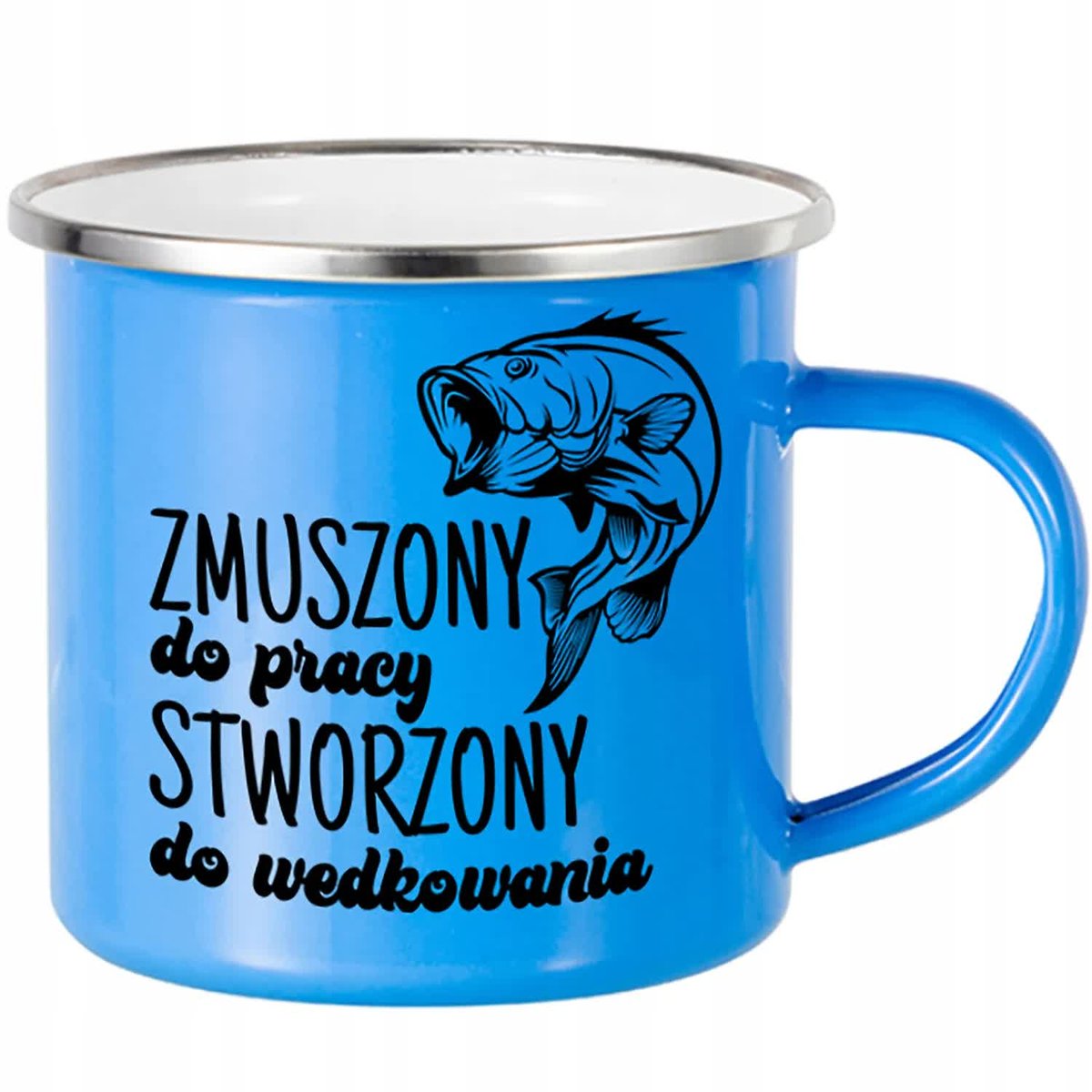 KUBEK STALOWY Emaliowany NIEBIESKI 250ml Stworzony do Wędkowania Ryba Wzory