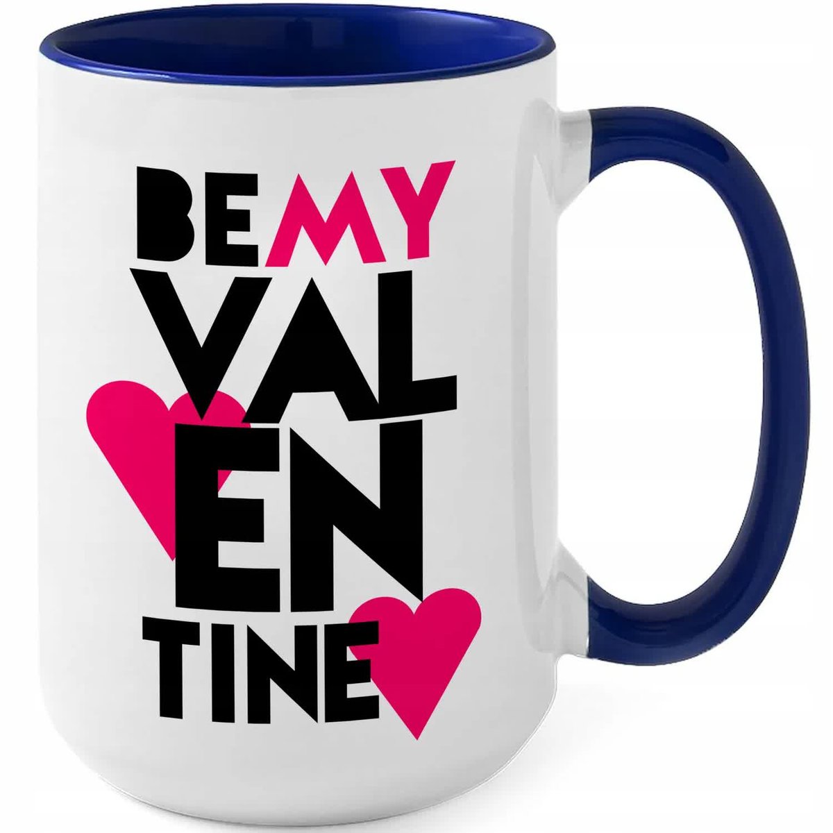 Kubek DUŻY Granatowy BE MY VALENTINE Prezent Dla Drugiej Połówki Wzory