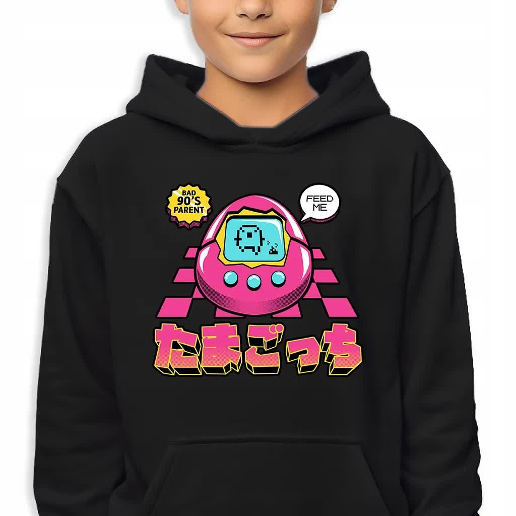 Bluza Dziecięca Z Kapturem Czarna Różowe Tamagochi Mix Wielu Wzorów -164 Cm