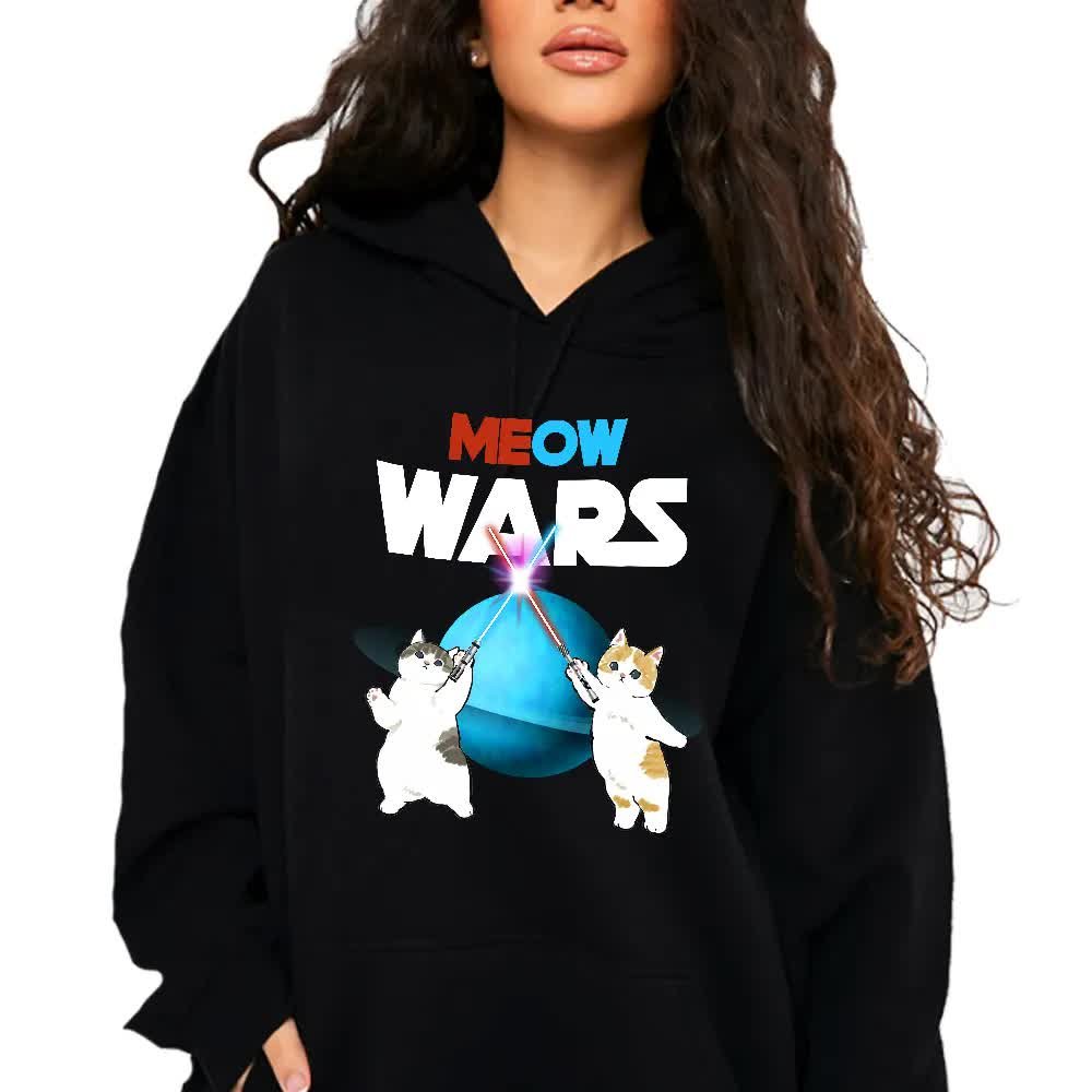 Bluza Damska Czarna Z Kapturem Dla Miłośnika Kotków Cat Meow Wars Wzory Xl
