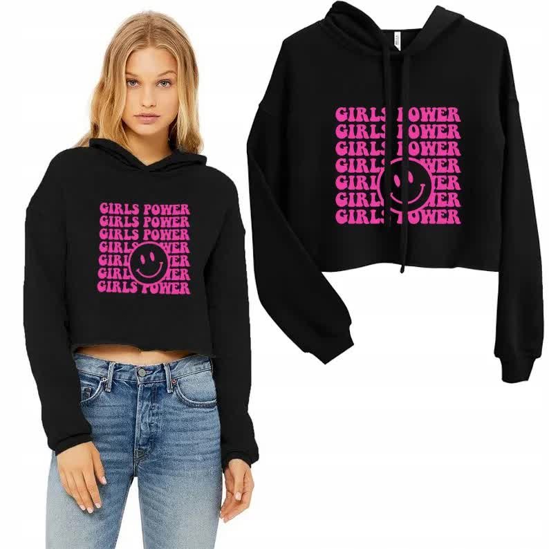 Modna Bluza Damska Crop Z Kapturem Girls Power - M
