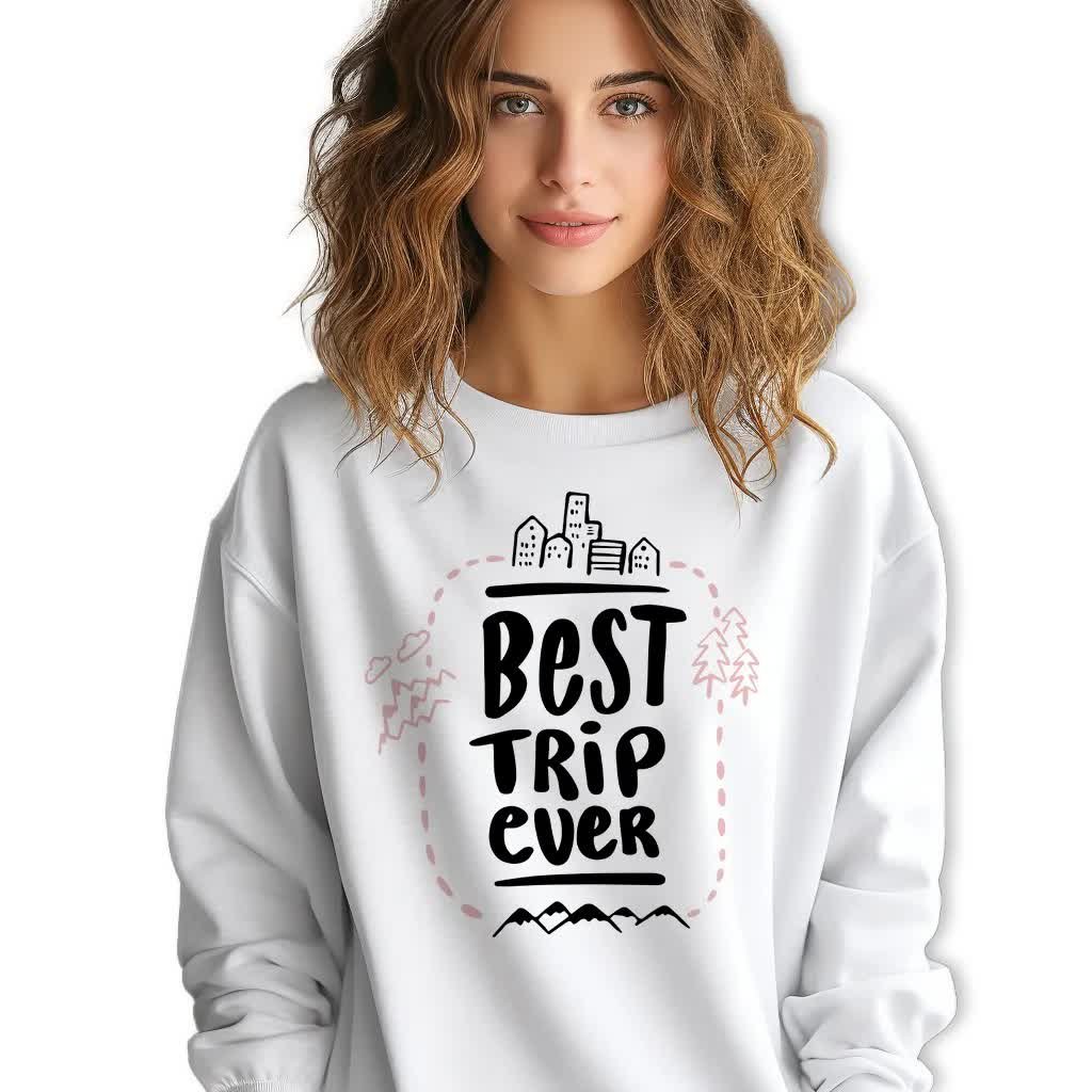 Bluza Damska Roz. S Biała Dresowa Best Trip Ever Na Wycieczkę Wiele Wzorów