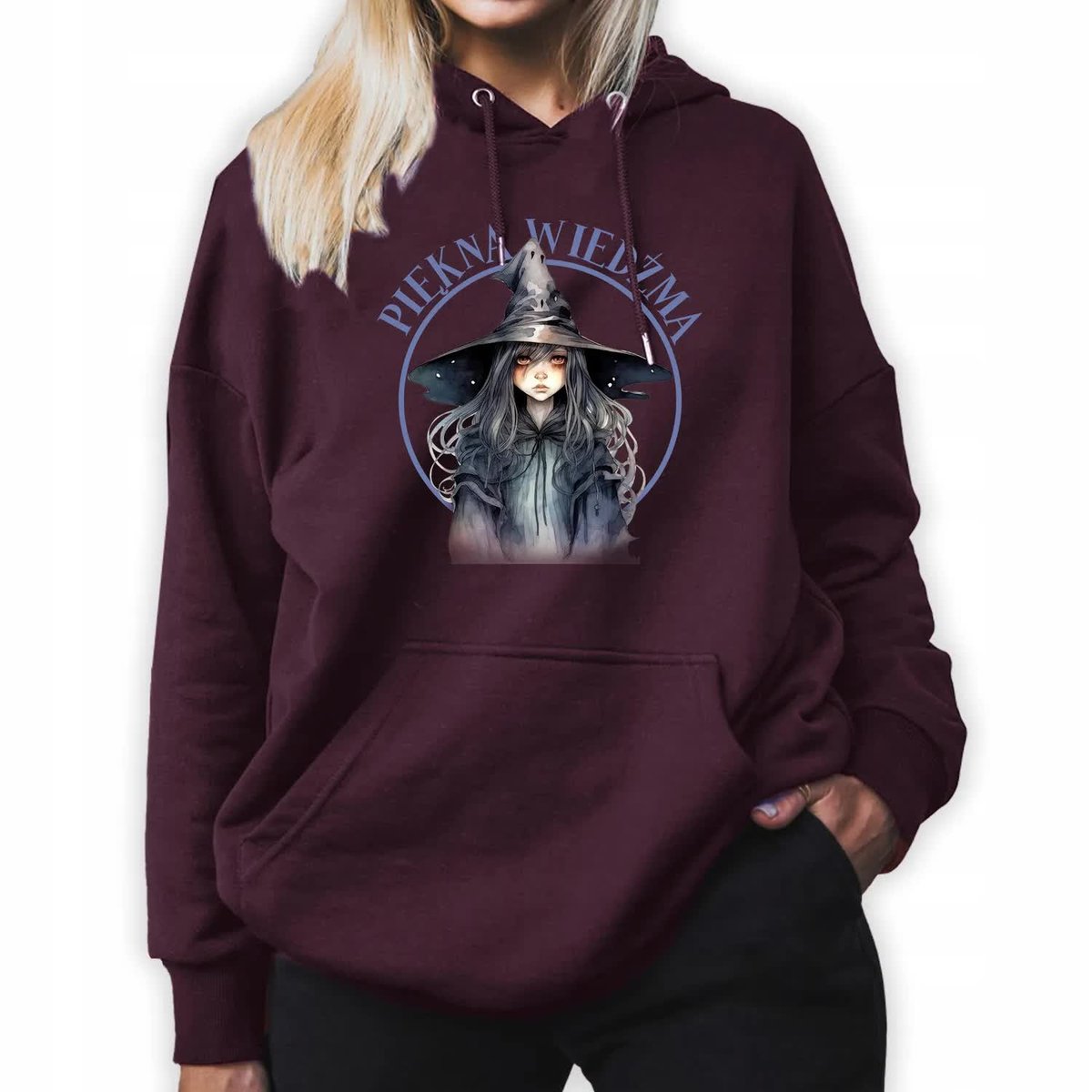 Bluza Damska Burgundowa Z Kapturem Dla Czarownicy Piękna Wiedźma Wzory - Xl