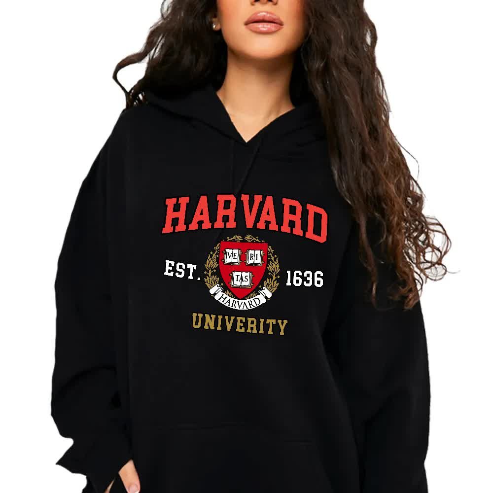Bluza Damska Czarna Z Kapturem Na Prezent Harvard Univerity Usa Wzory - Xxl