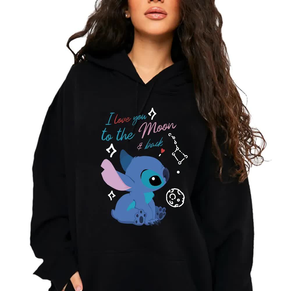 Bluza Damska Czarna Z Kapturem Love You To The Moon Lilo I Stich Wzory Xl