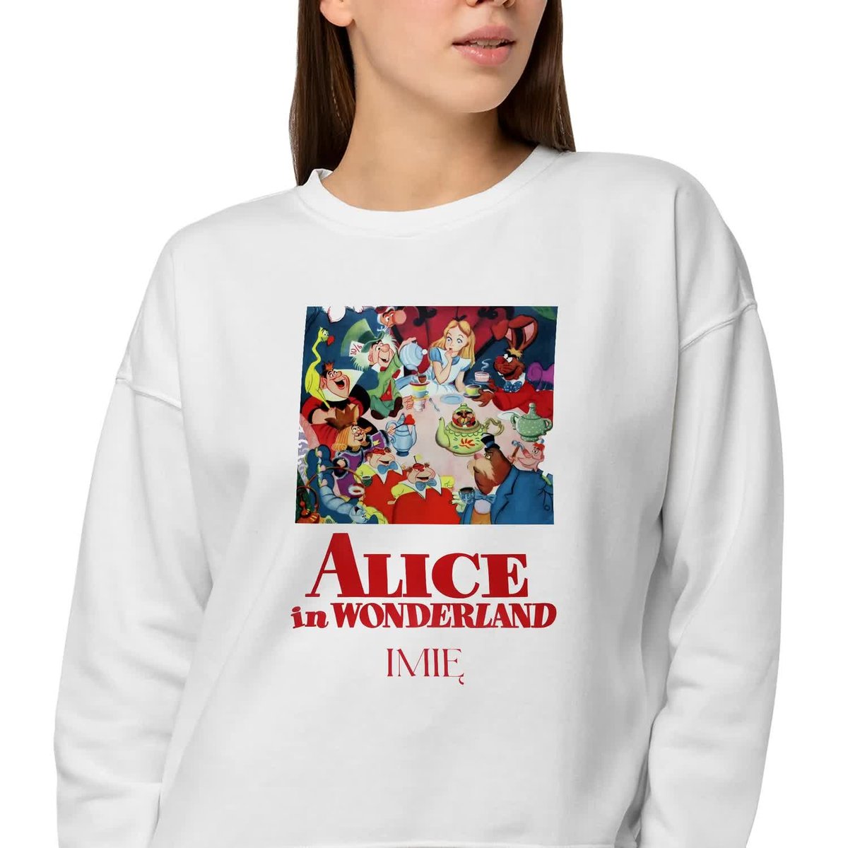 Bluza Biała Dresowa Damska Na Prezent Alice In Wonderland Imię Wzory - S
