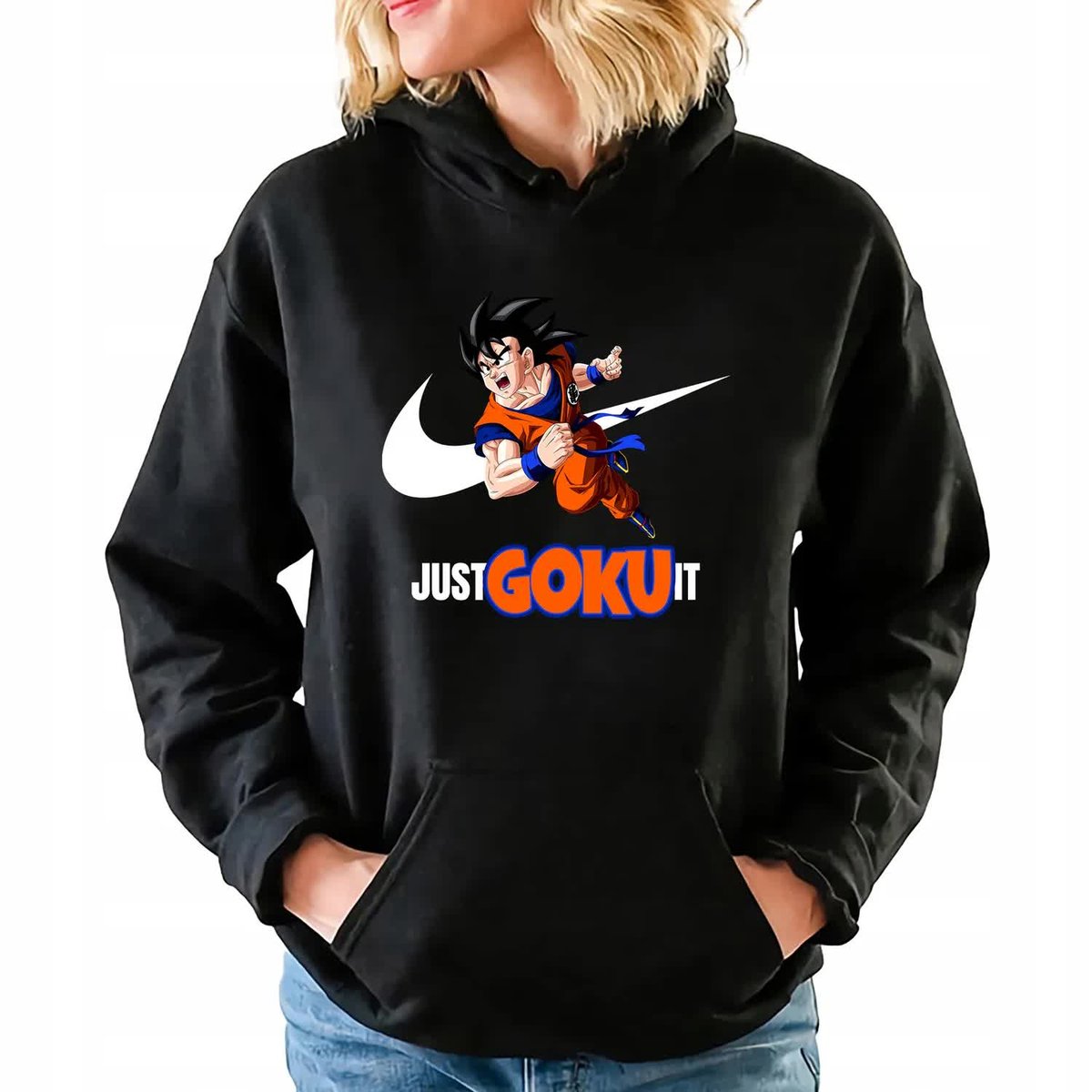 Bluza Damska Czarna Z Kapturem Just Do It Goku Sportowe Super Wzory - Xl