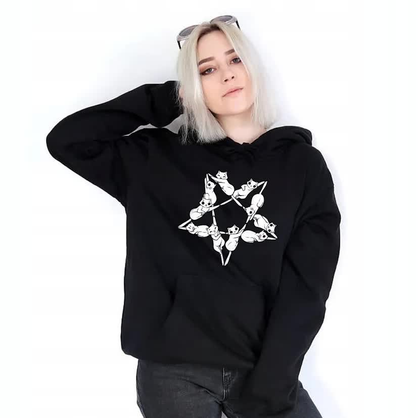 Bluza Damska Czarna Z Kapturem Rozm S Cats Koty 01