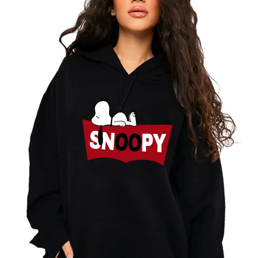 Bluza Damska Czarna Z Kapturem Na Prezent Dla Fana Pieska Snoopy Wzory Xxl