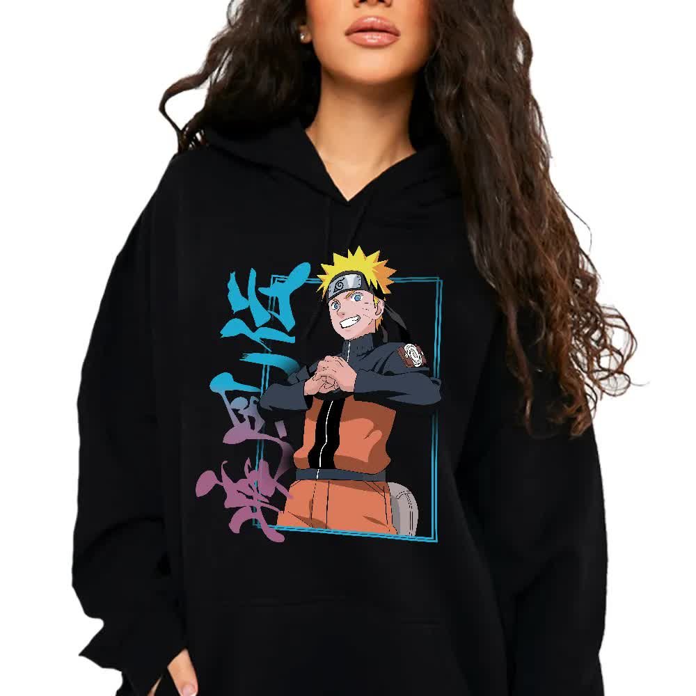Bluza Damska Czarna Z Kapturem Na Prezent Dla Fana Naruto Anime Wzory - Xl