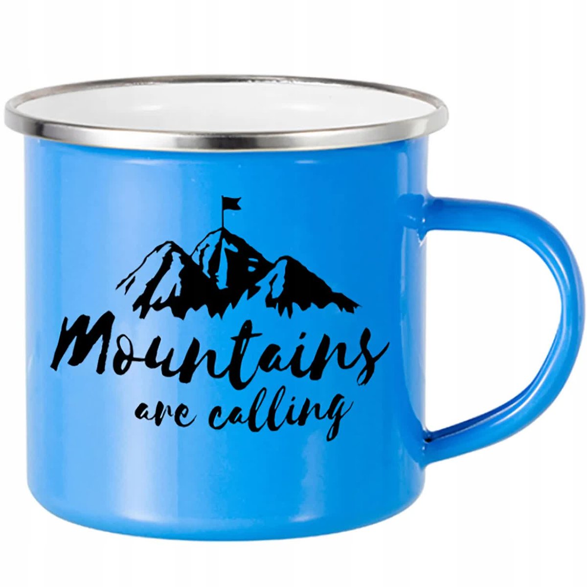KUBEK STALOWY Emaliowany NIEBIESKI - Góry Mnie Wołają Mountains Mix Wzory