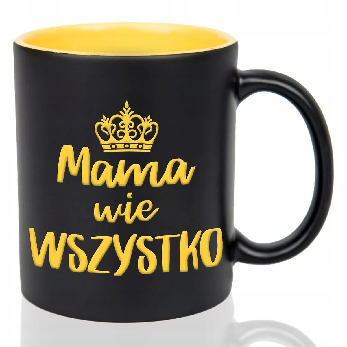 Kubek Czarny Wnętrze Żółte MAMA WIE WSZYSTKO Mix Wielu Wzorów