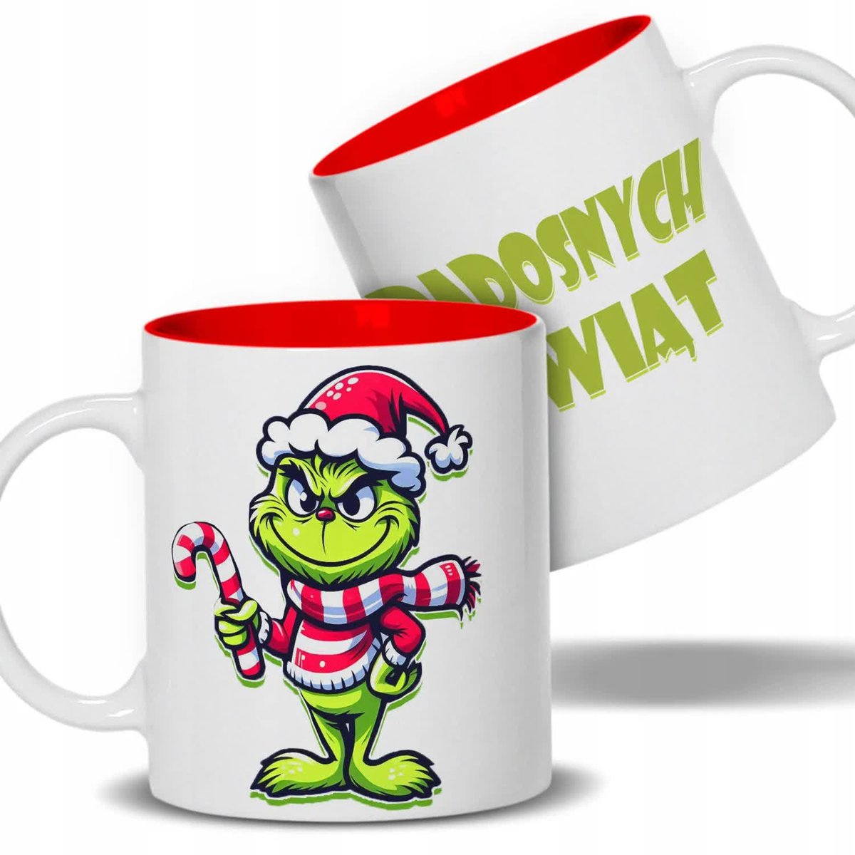 KUBEK Czerwony ŚWIĄTECZNY Prezent na MIKOŁAJA GRINCH Radosnych ŚWIĄT Wzory