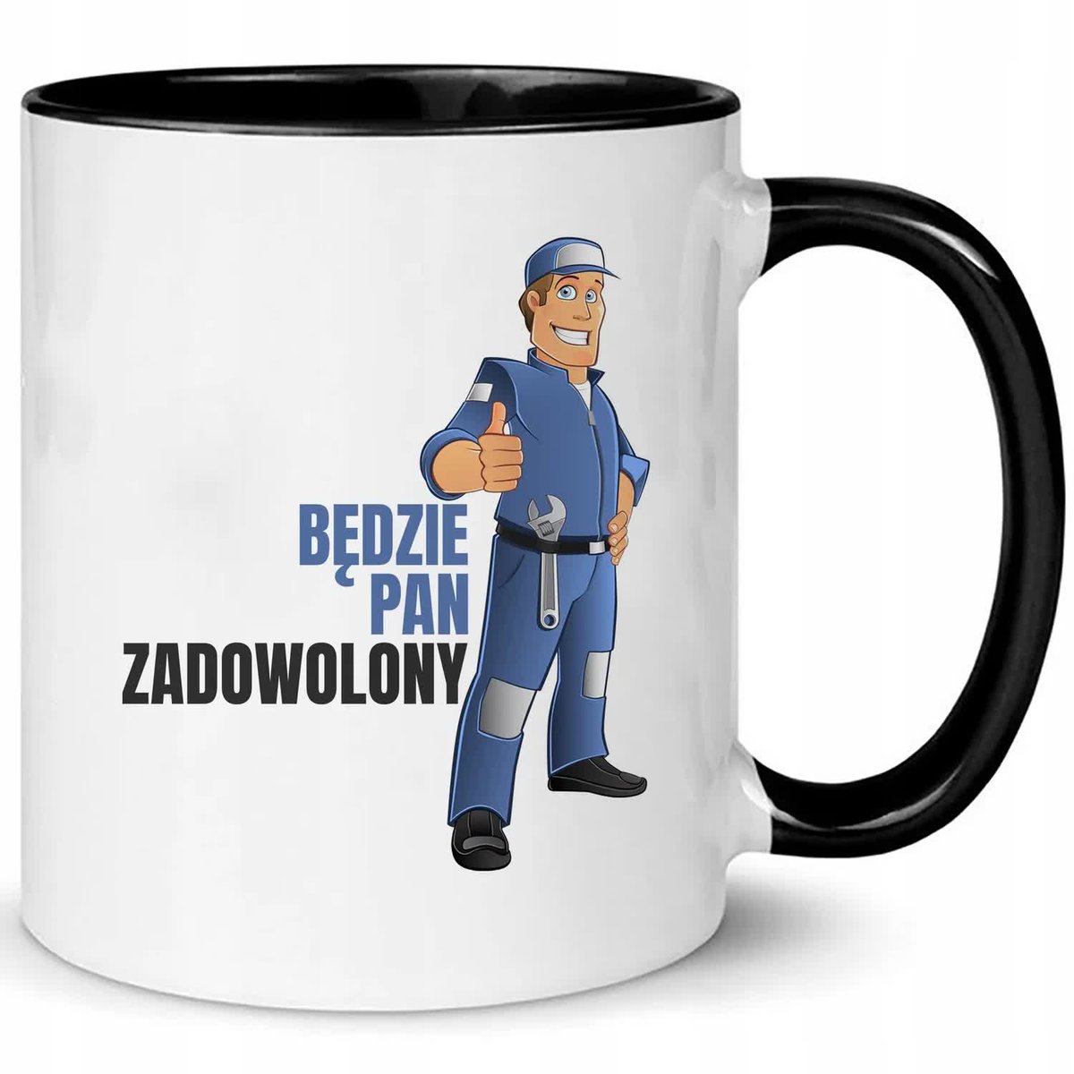 Kubek Biało Czarny BĘDZIE PAN ZADOWOLONY Na Prezent Do Pracy Zabawne Wzory
