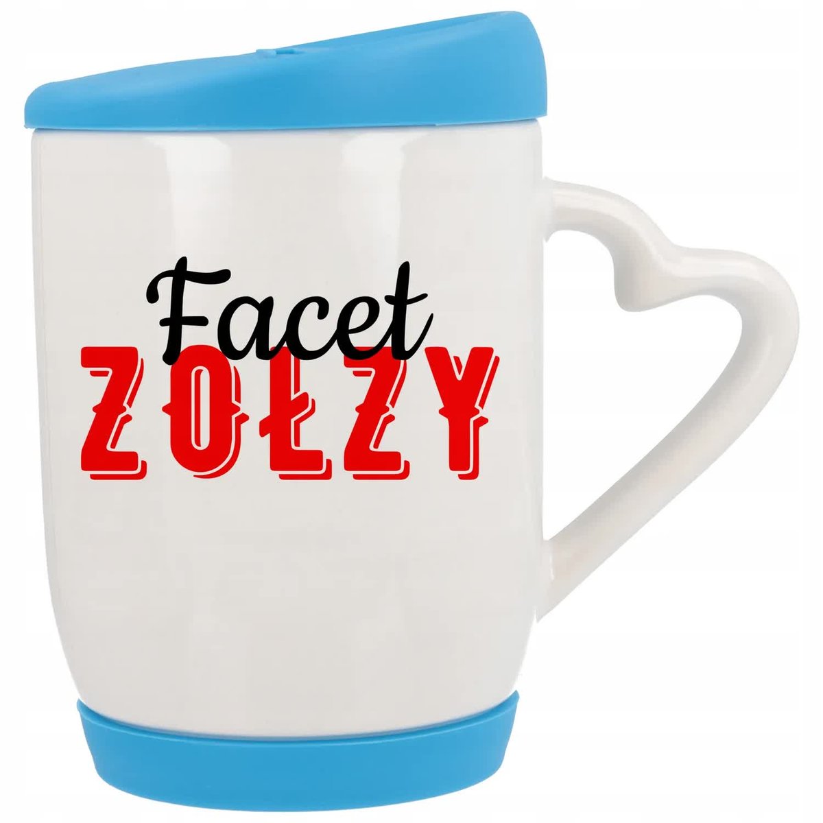 Kubek z Uchem z Sercem z Pokrywka Niebieska dla Chłopaka FACET ZOŁZY Wzory