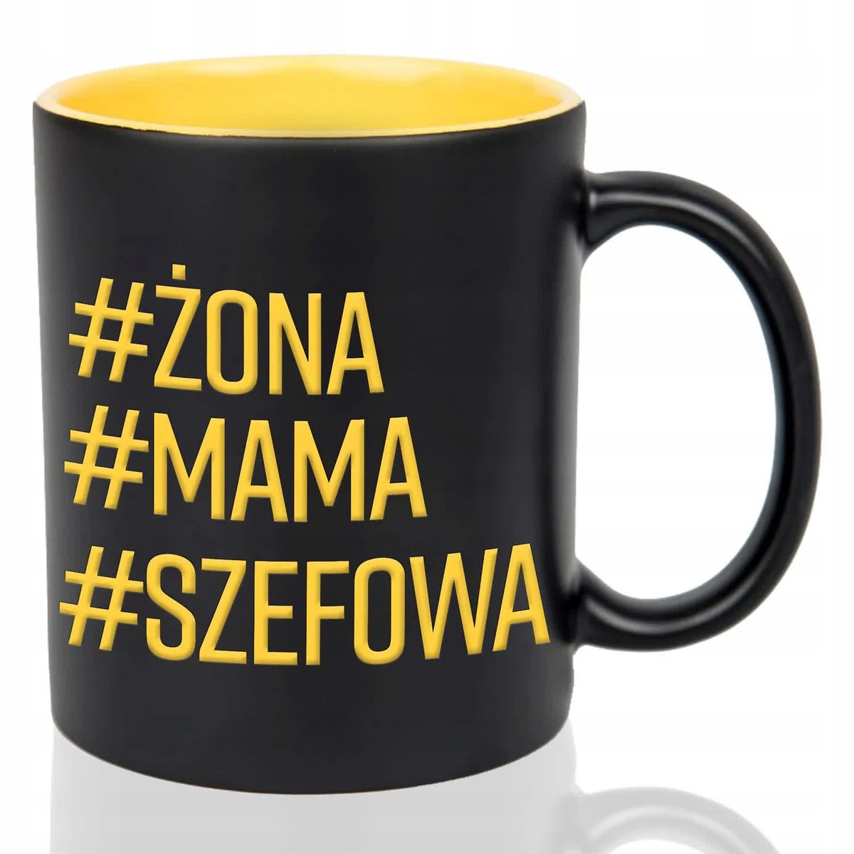 Kubek Czarny Wnętrze Żółte #ŻONA #MAMA #SZEFOWA Grawer Mix Wielu Wzorów