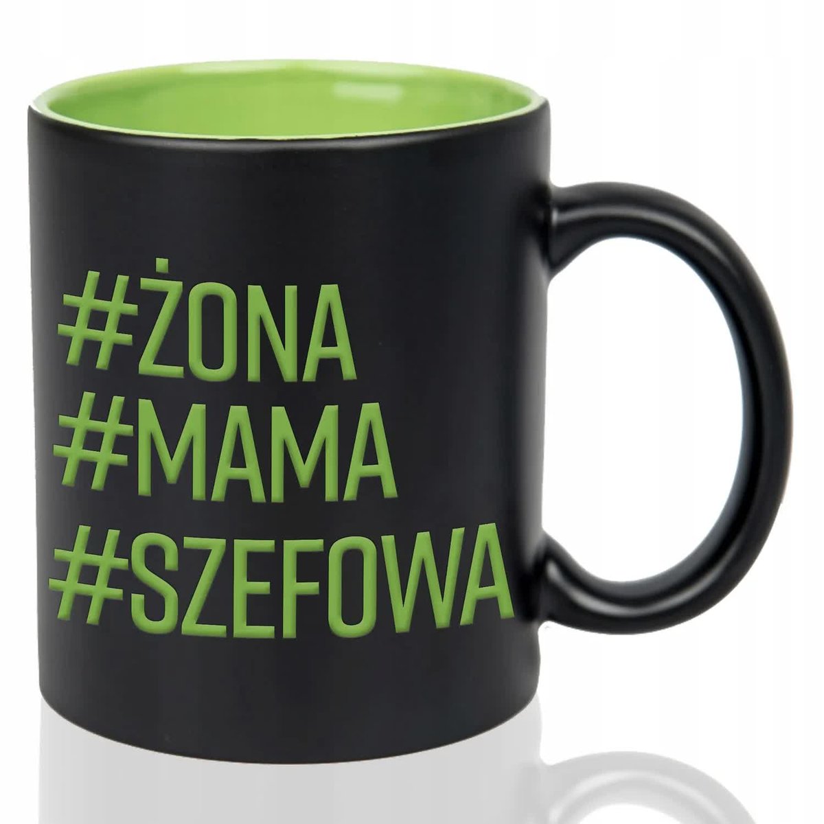 Kubek Czarny Wnętrze Zielone #ŻONA #MAMA #SZEFOWA Grawer Mix Wielu Wzorów