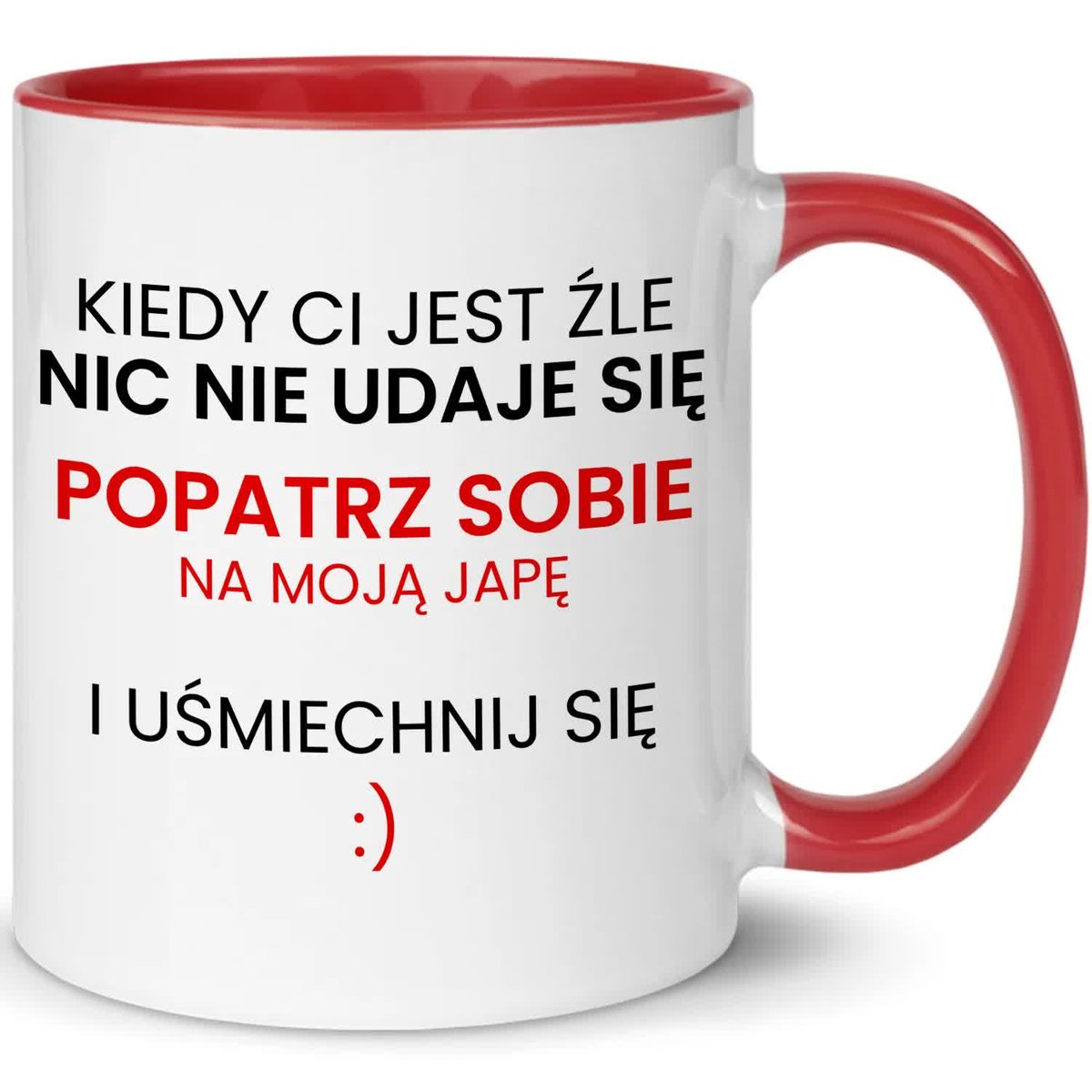 KUBEK BIAŁO-CZERWONY PREZENT VIRAL POPATRZ SOBIE NA MOJĄ JAPĘ MIX WZ