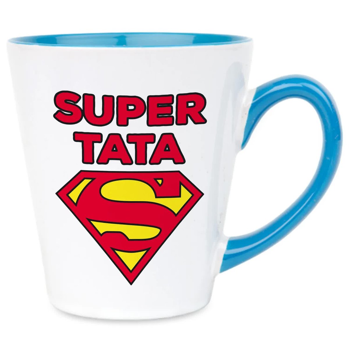Kubek Latte Niebiesko Biały SUPER TATA 300 ml Na Prezent Zabawne Wzory