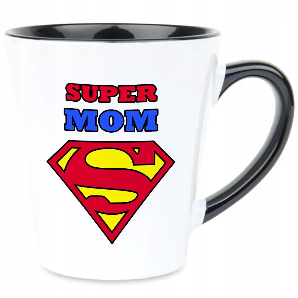 Kubek Latte Czarno Biały SUPER MOM 350ml Na Prezent Zabawne Wzory