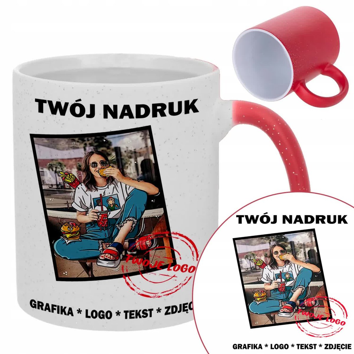 Kubek Magiczny Brokatowy Z Twoim Zdjęciem Napisem