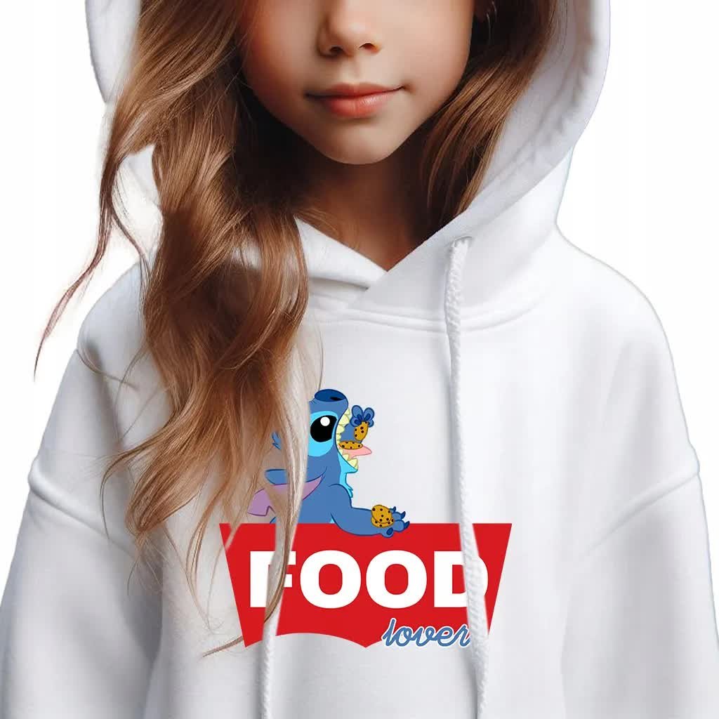 Bluza Dziecięca Kaptur Biała Na Prezent Lilo I Stich Food Lover Wzory - 128