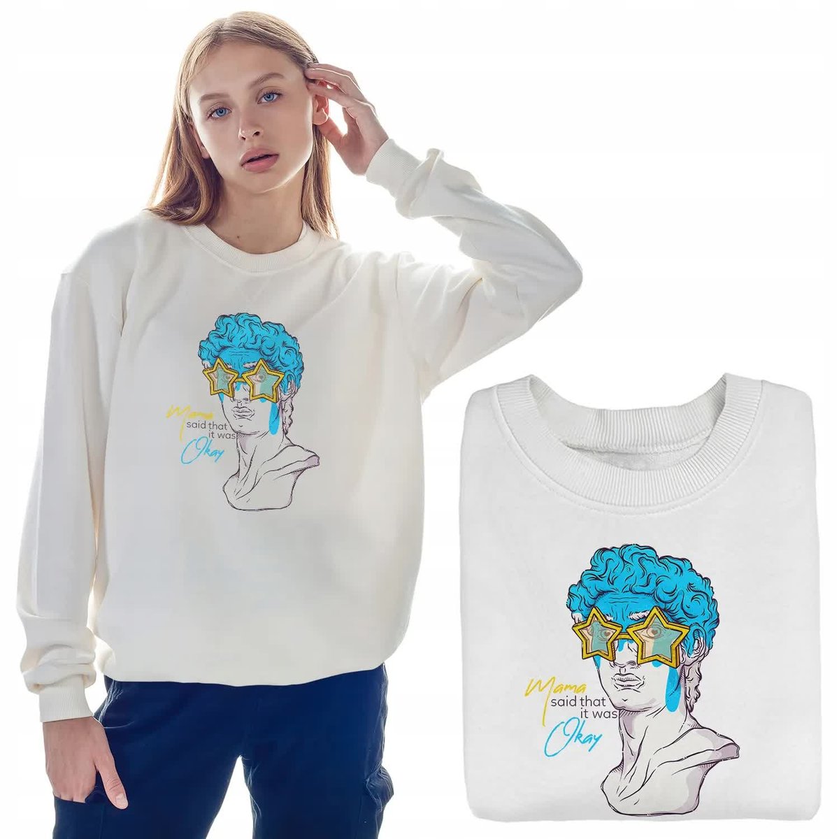 Dresowa Bluza Damska Biała Art Nowoczesne Wz - M