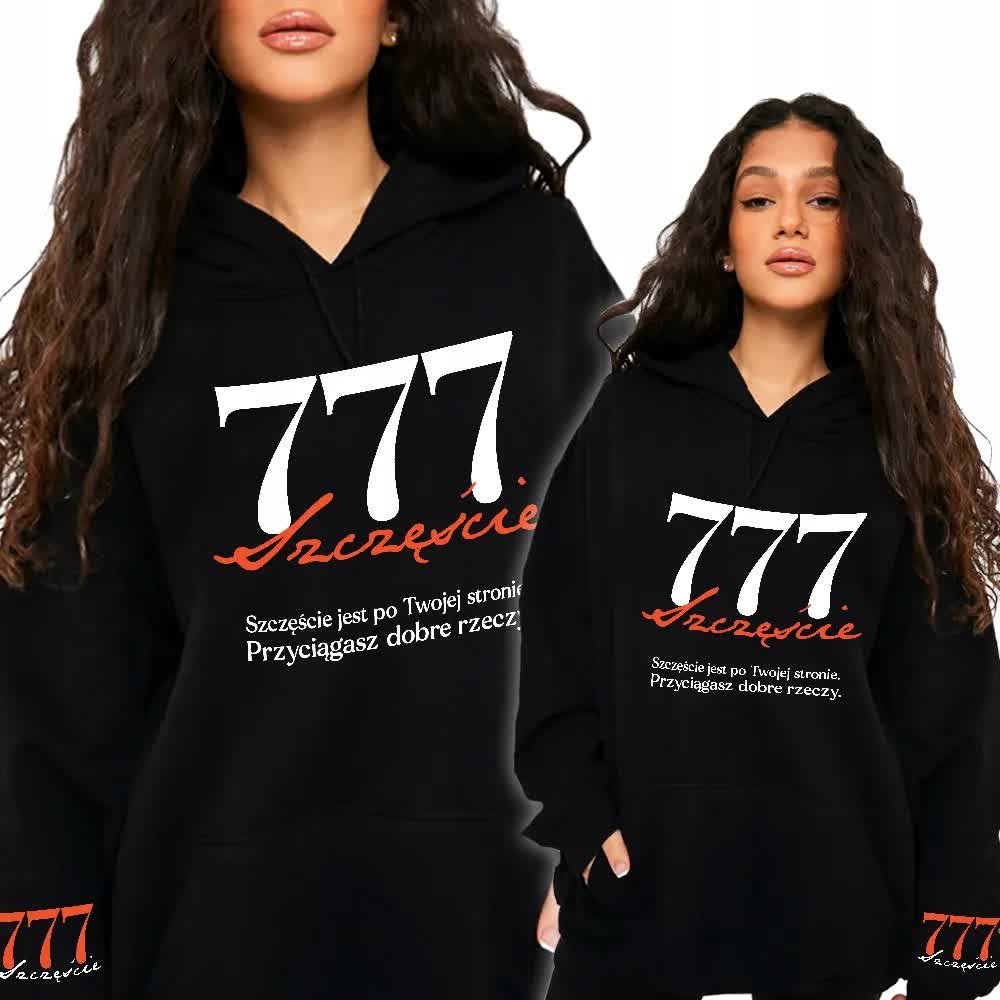 Bluza Czarna Damska Z Kapturem 777 Szczęście - M
