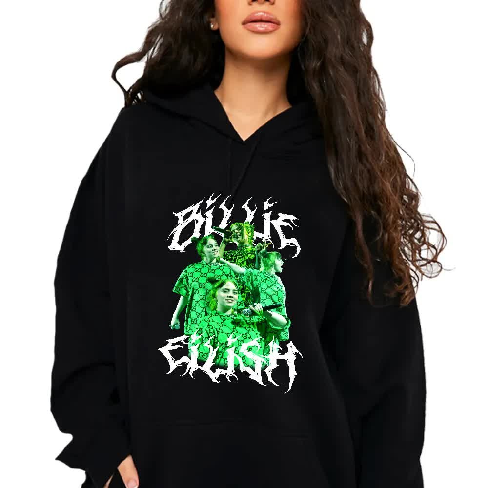 Bluza Czarna Kaptur Damska Na Prezent Urodziny Dla Fana Billie Eilish Wz M