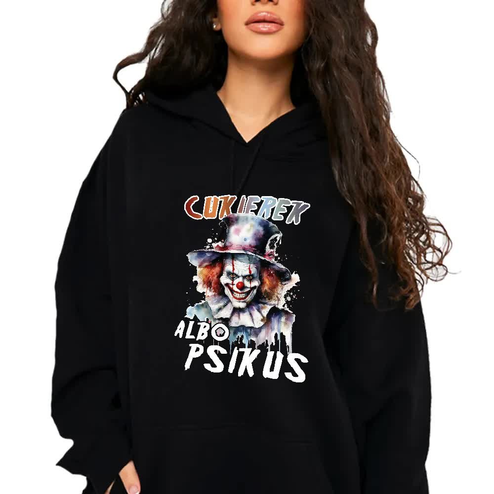 Modna Bluza Dresowa Damska Czarna Z Kapturem Cukierek Albo Psikus Wzory Xl