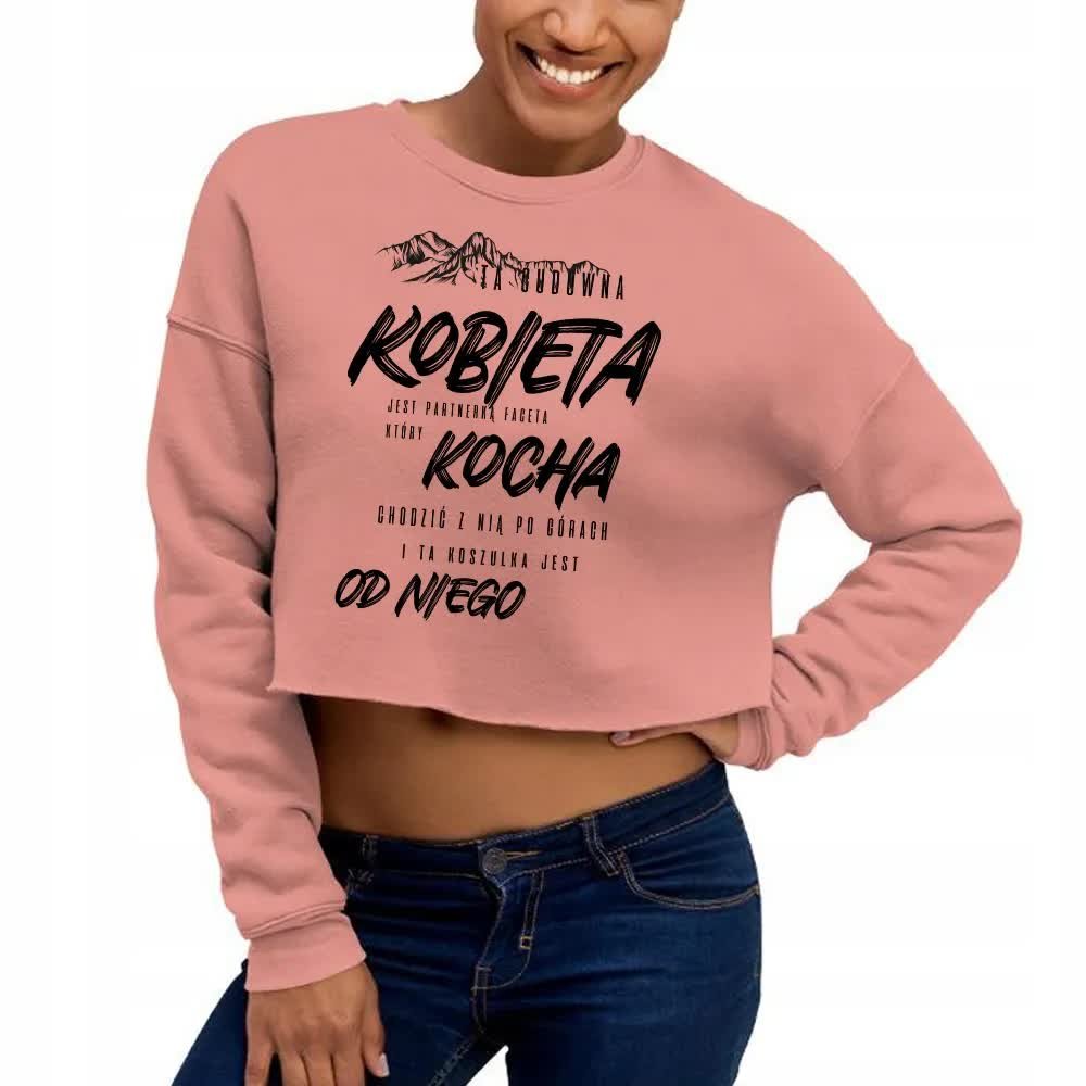 Bluza Damska Krótka Cropped Różowa Roz. M Cudowna Kobieta Górski Mix Wzorów