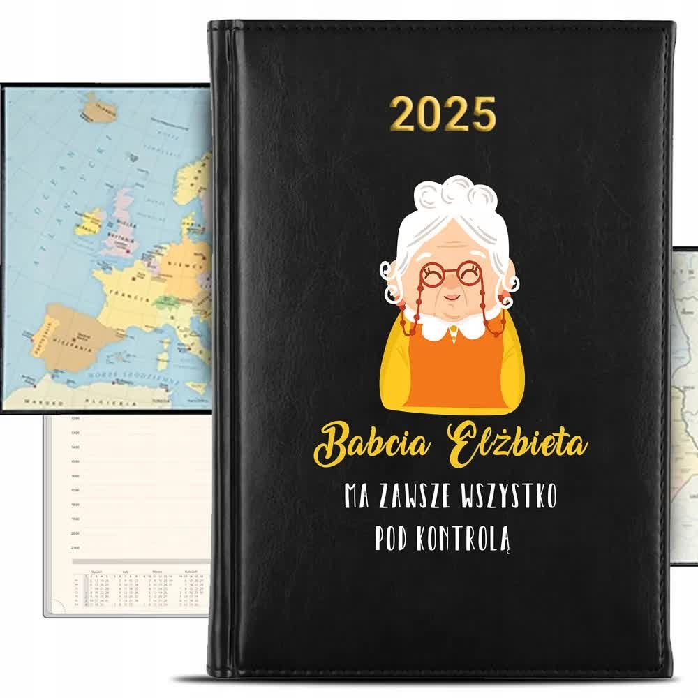 KALENDARZ 2025 Rok Książkowy Czarny Planer Pod Kontrolą Babci IMIĘ KREATOR