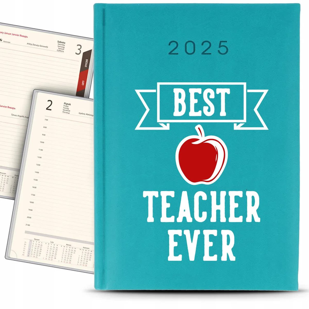 Kalendarz A5 2025 Turkusowy BEST TEACHER EVER Terminarz Dziennik Wzory