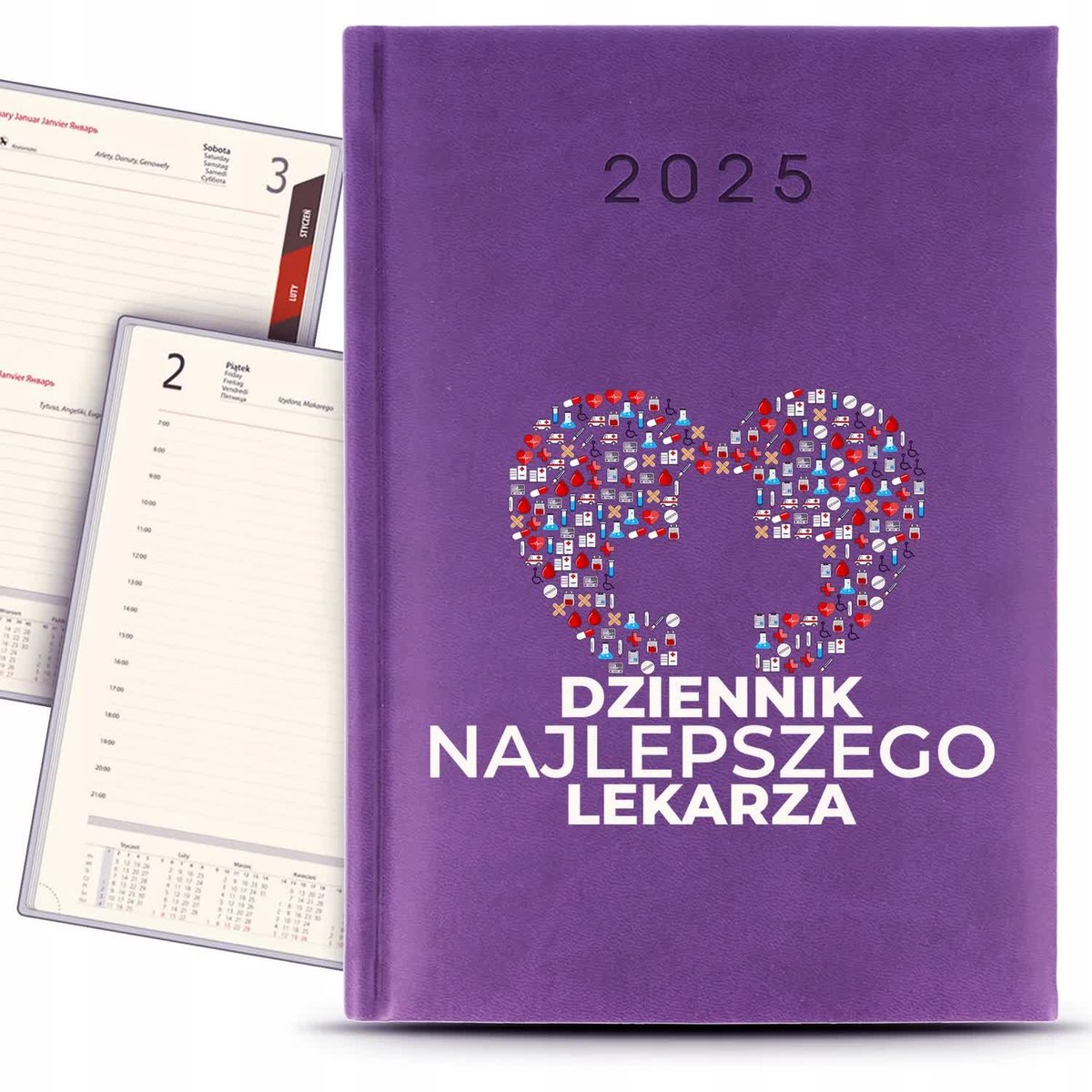 KALENDARZ A5 2025 Fioletowy DZIENNIK NAJLEPSZEGO LEKARZA Terminarz Wzory