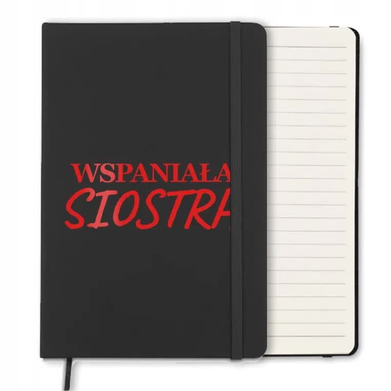 NOTES CZARNY A5 Z GUMKĄ W LINIE ORGINALNY PREZENT DLA SIOSTRY RED WZORY