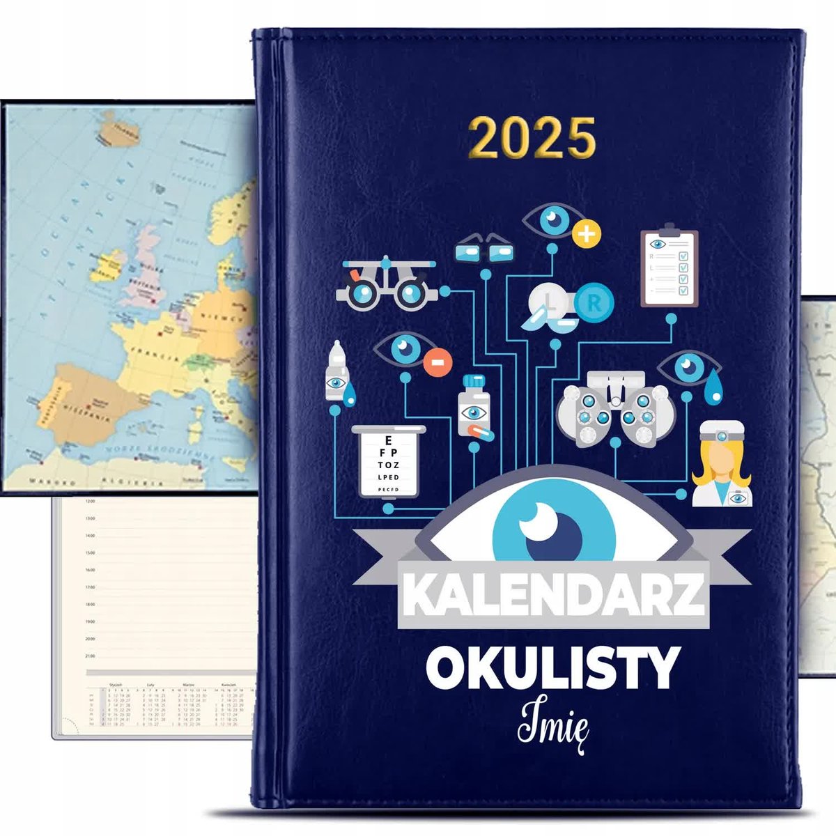 KALENDARZ 2025 Rok Książkowy Granat Planer Terminarz OKULISTY IMIĘ KREATOR