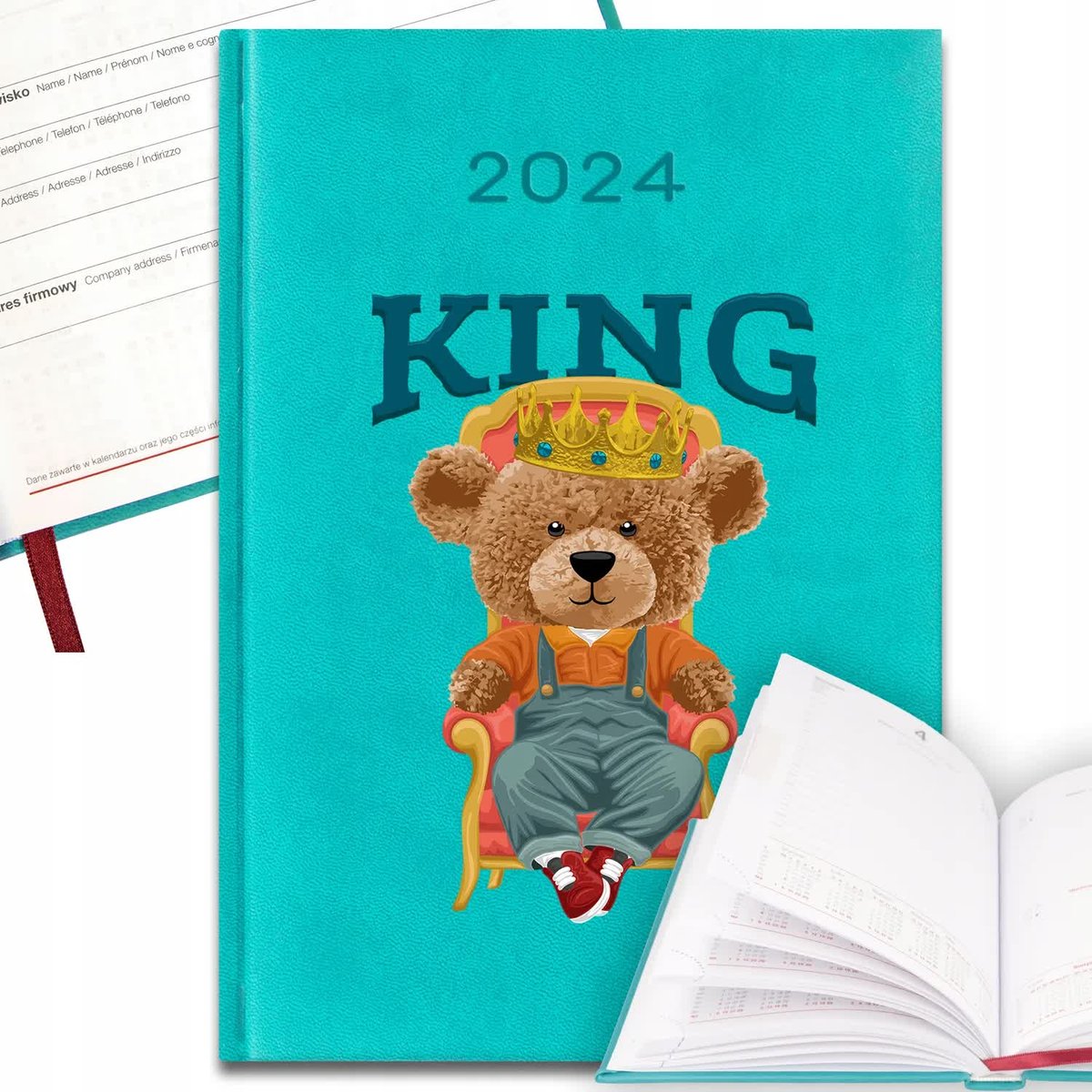 KALENDARZ Książkowy Planer 2024 Terminarz KING TEDDY Misie Pluszowe Wzory
