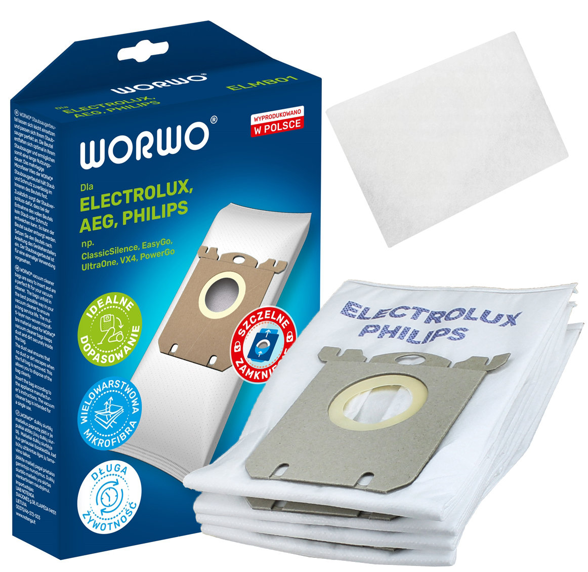 4x Worki do odkurzacza ELEKTROLUX PHILIPS S-BAG ELMB01